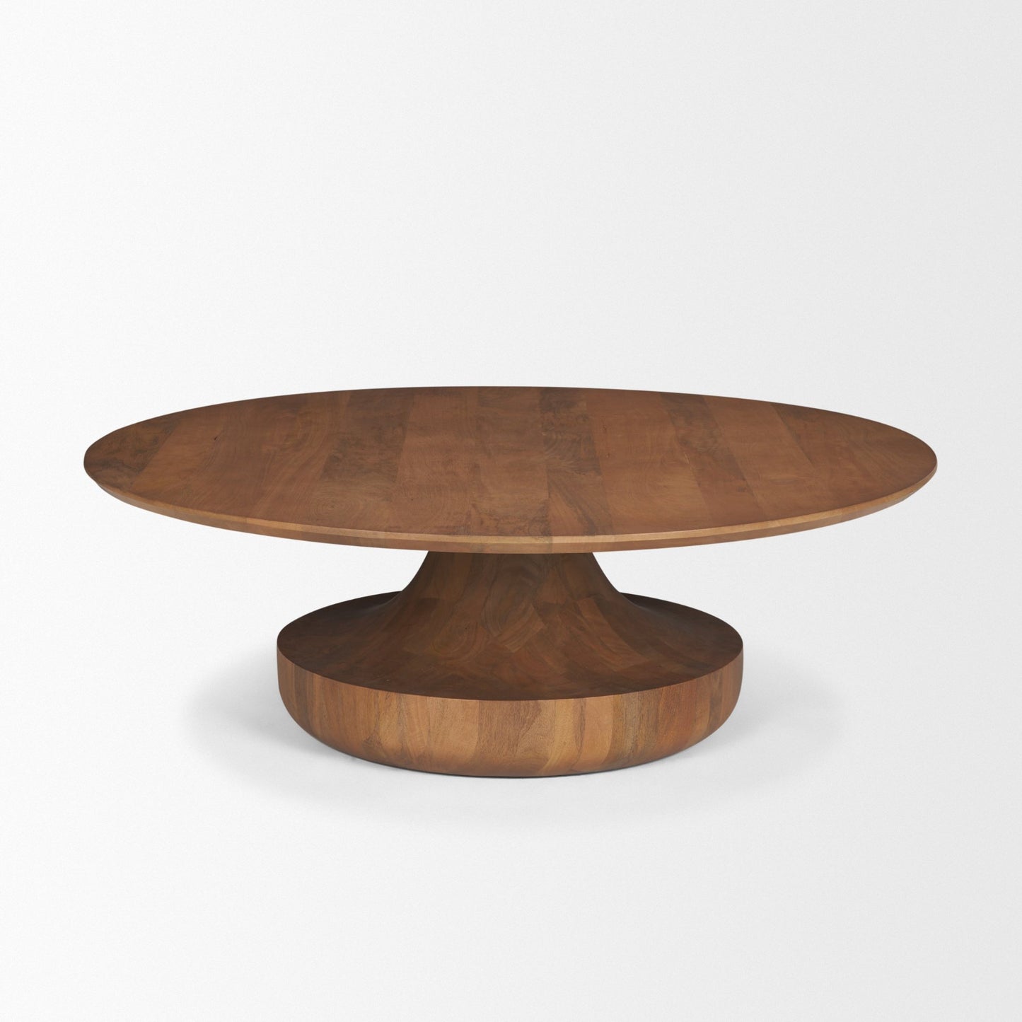 Arno Warm Mid-Brown Wood Sculptural Round Coffee Table