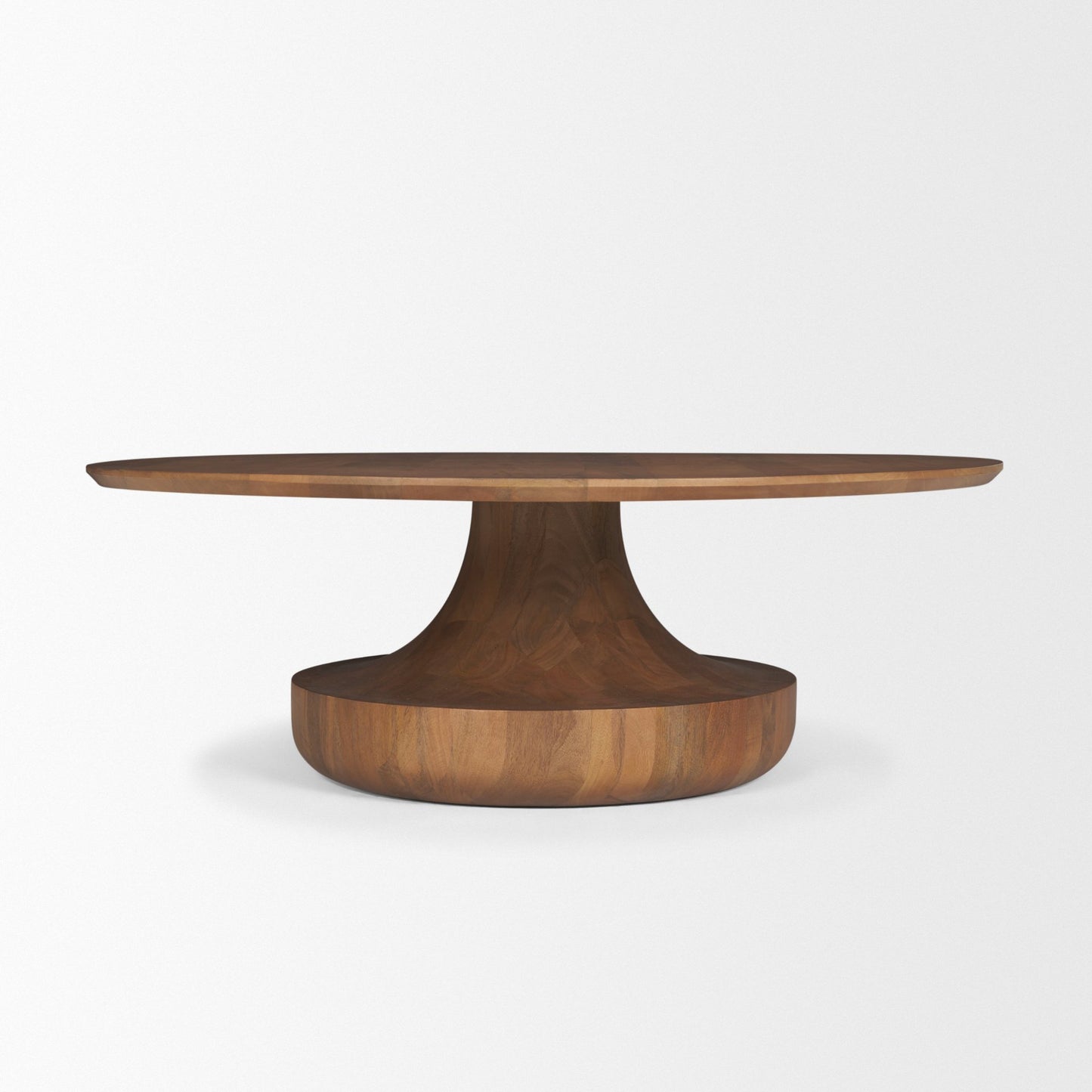 Arno Warm Mid-Brown Wood Sculptural Round Coffee Table