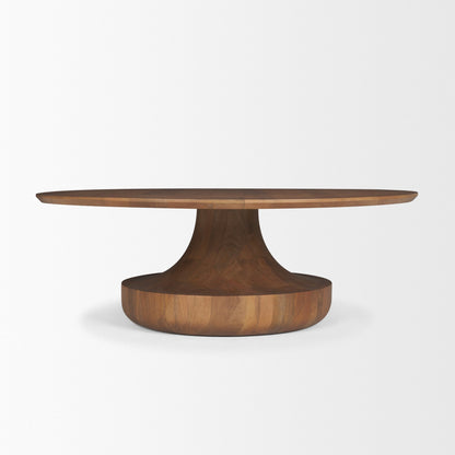 Arno Warm Mid-Brown Wood Sculptural Round Coffee Table