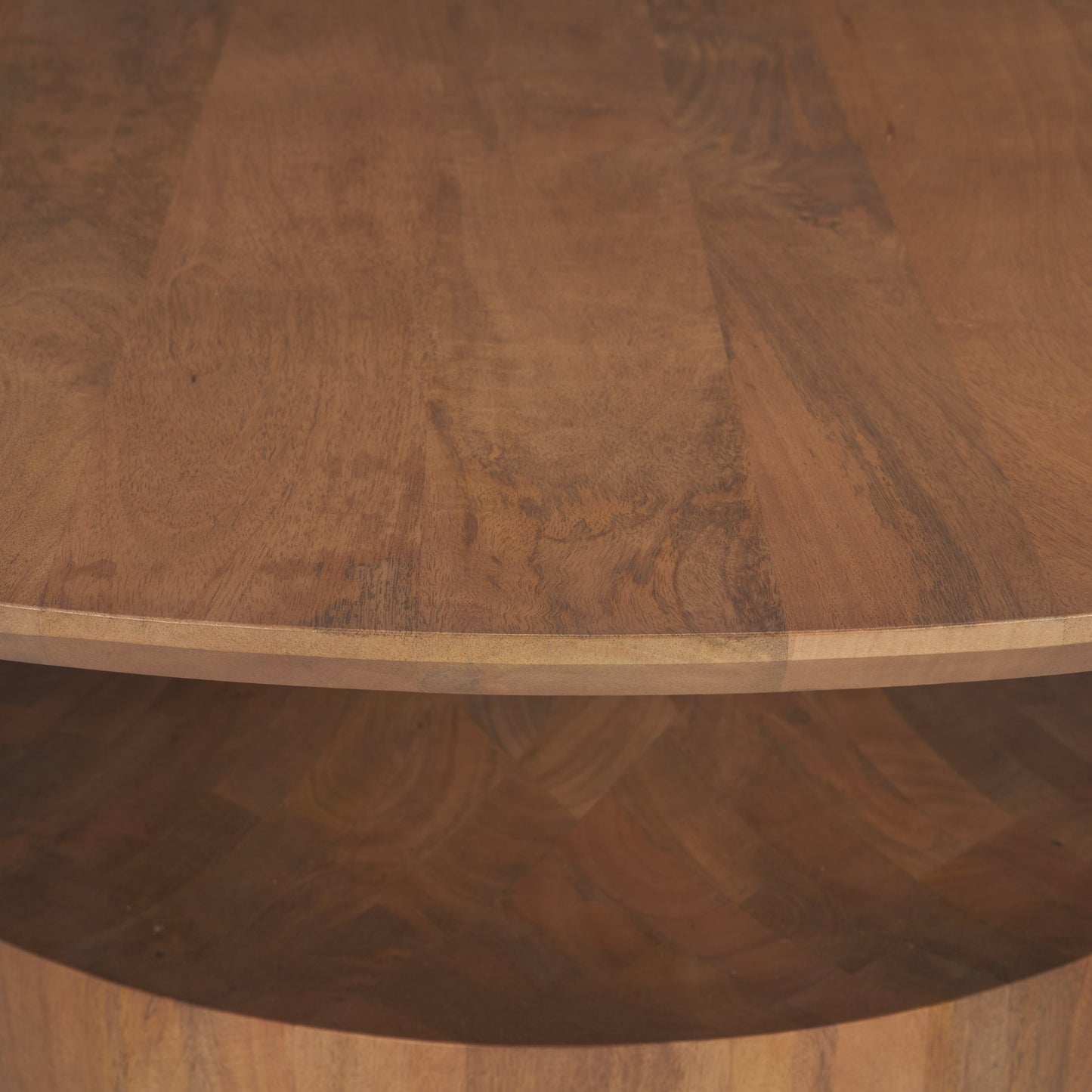 Arno Warm Mid-Brown Wood Sculptural Round Coffee Table