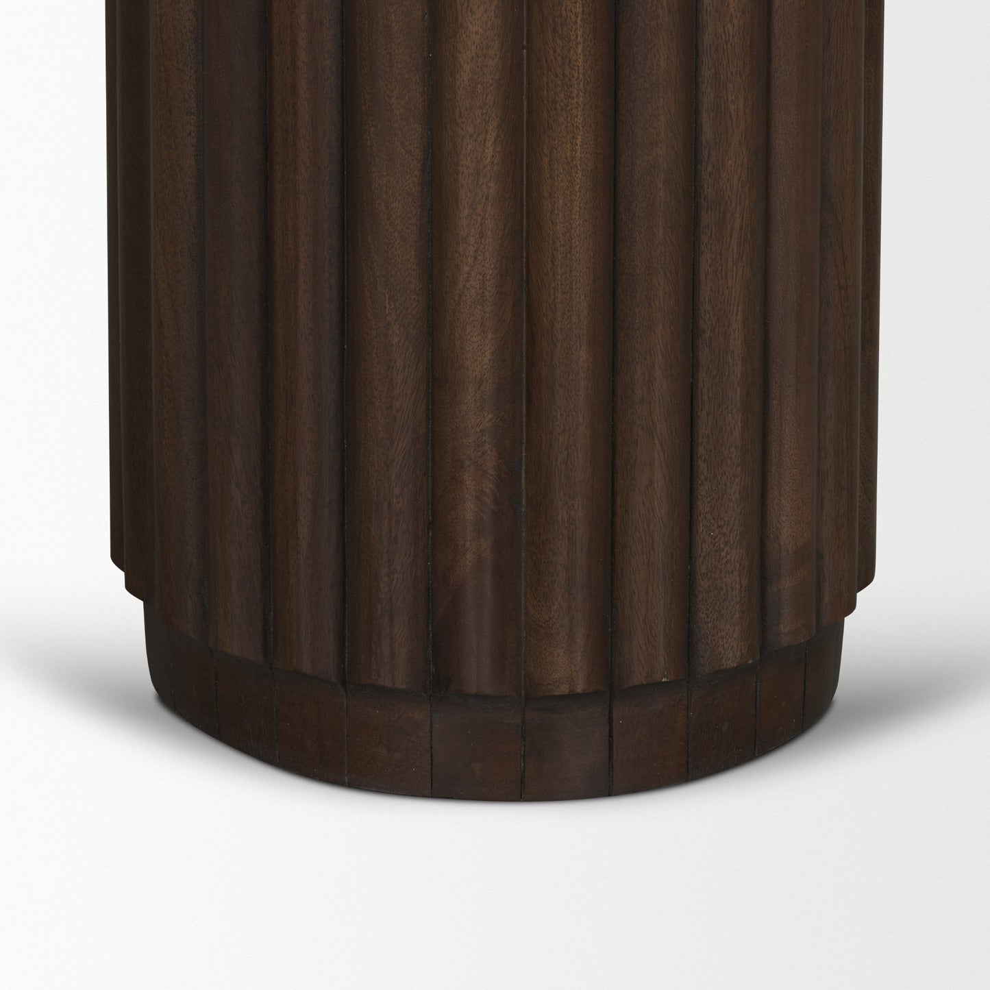 Marbrello Pink Marble Top Espresso Brown Fluted Wood Round Side Table