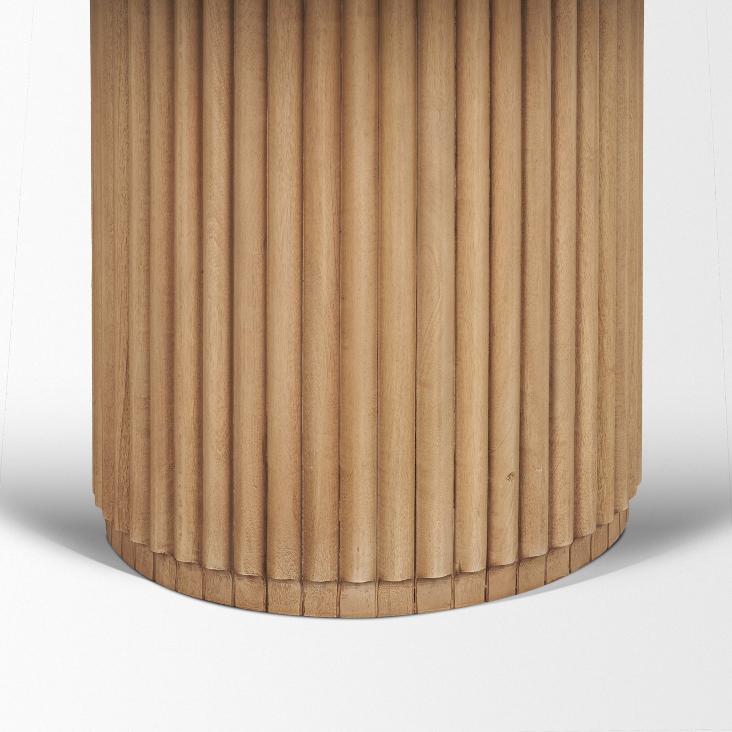 Marbrello 60" Botticino Marble Top Light Brown Fluted Wood Round Dining Table