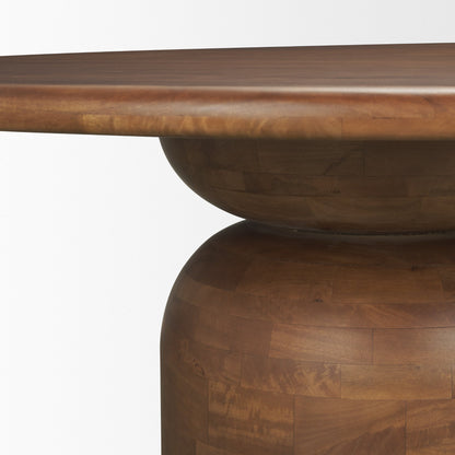 Atlas 60" Warm Mid-Brown Wood Stacked Pedestal Base Round Dining Table
