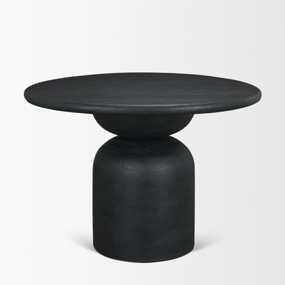 Atlas 42" Black Wood Stacked Pedestal Base Round Dining Table