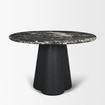 Marilyn Black Forest Marble Black Wood Pedestal Round Dining Table