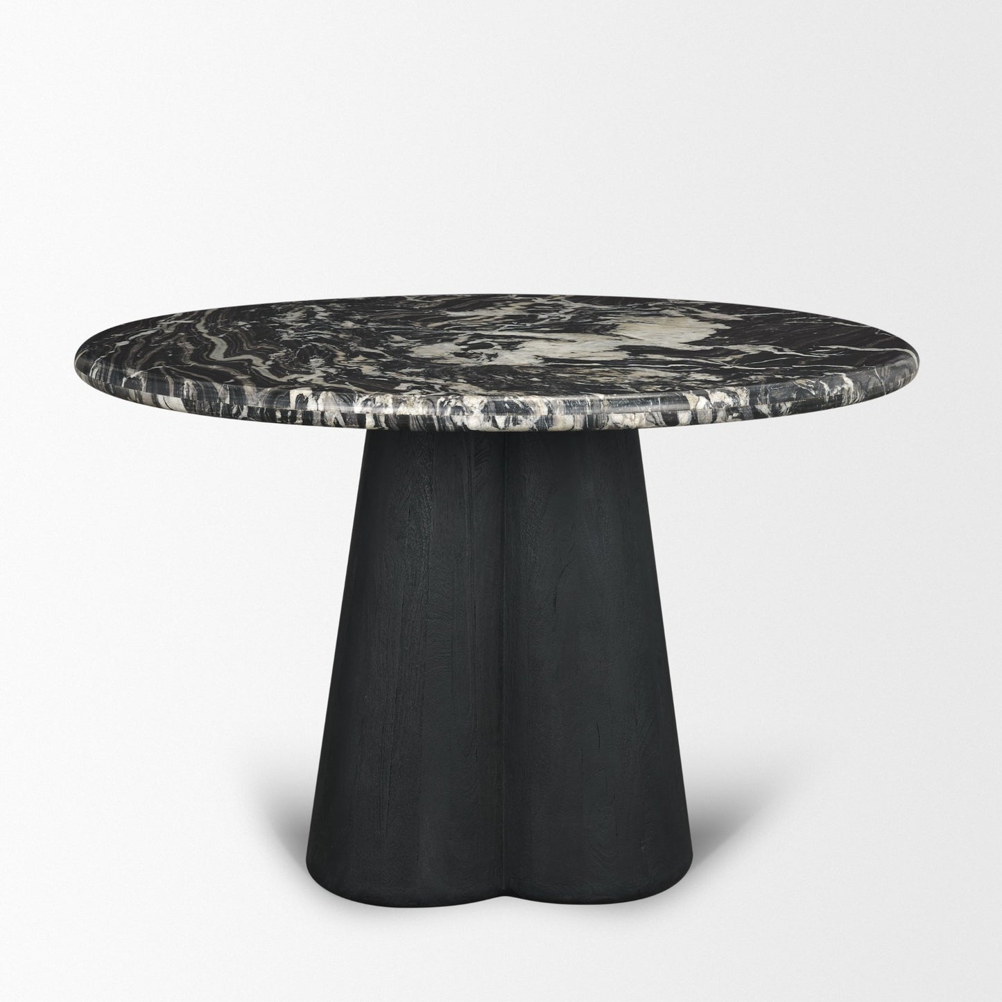 Marilyn Black Forest Marble Black Wood Pedestal Round Dining Table