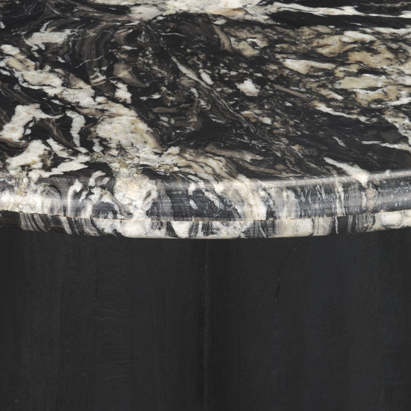 Marilyn Black Forest Marble Black Wood Pedestal Round Dining Table