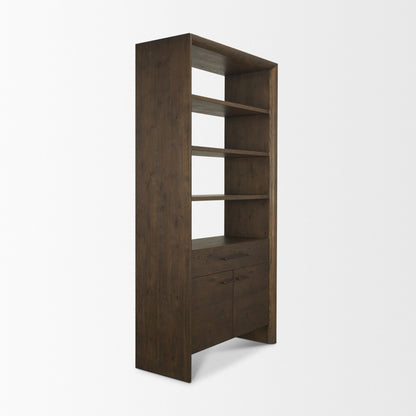 Belford 2-Door Open Dark Brown Oak Wood Shelving Unit