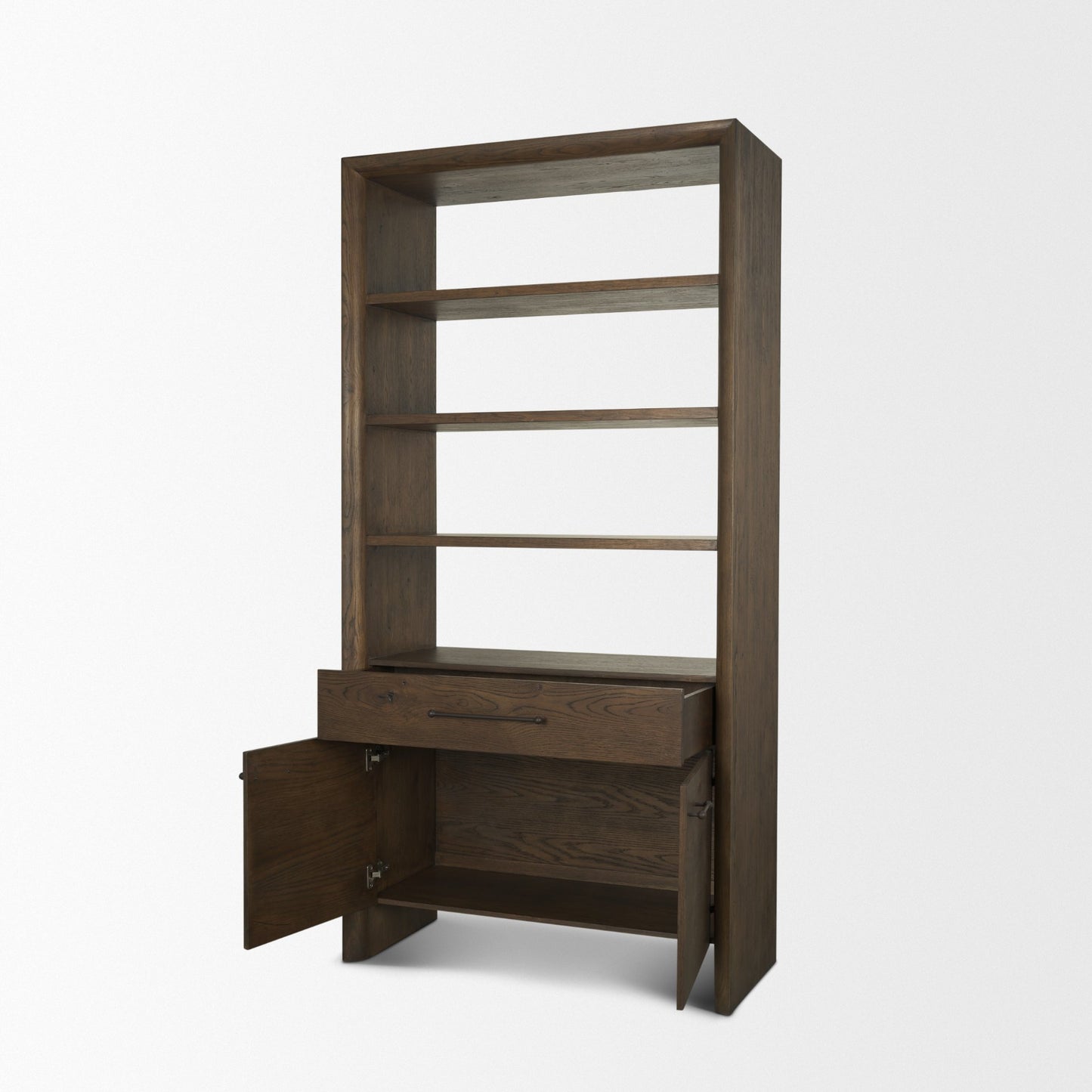 Belford 2-Door Open Dark Brown Oak Wood Shelving Unit