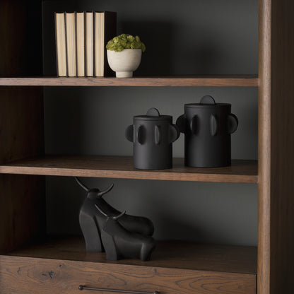 Deacon Small Matte Black Metal Canister with Sculptural Handles