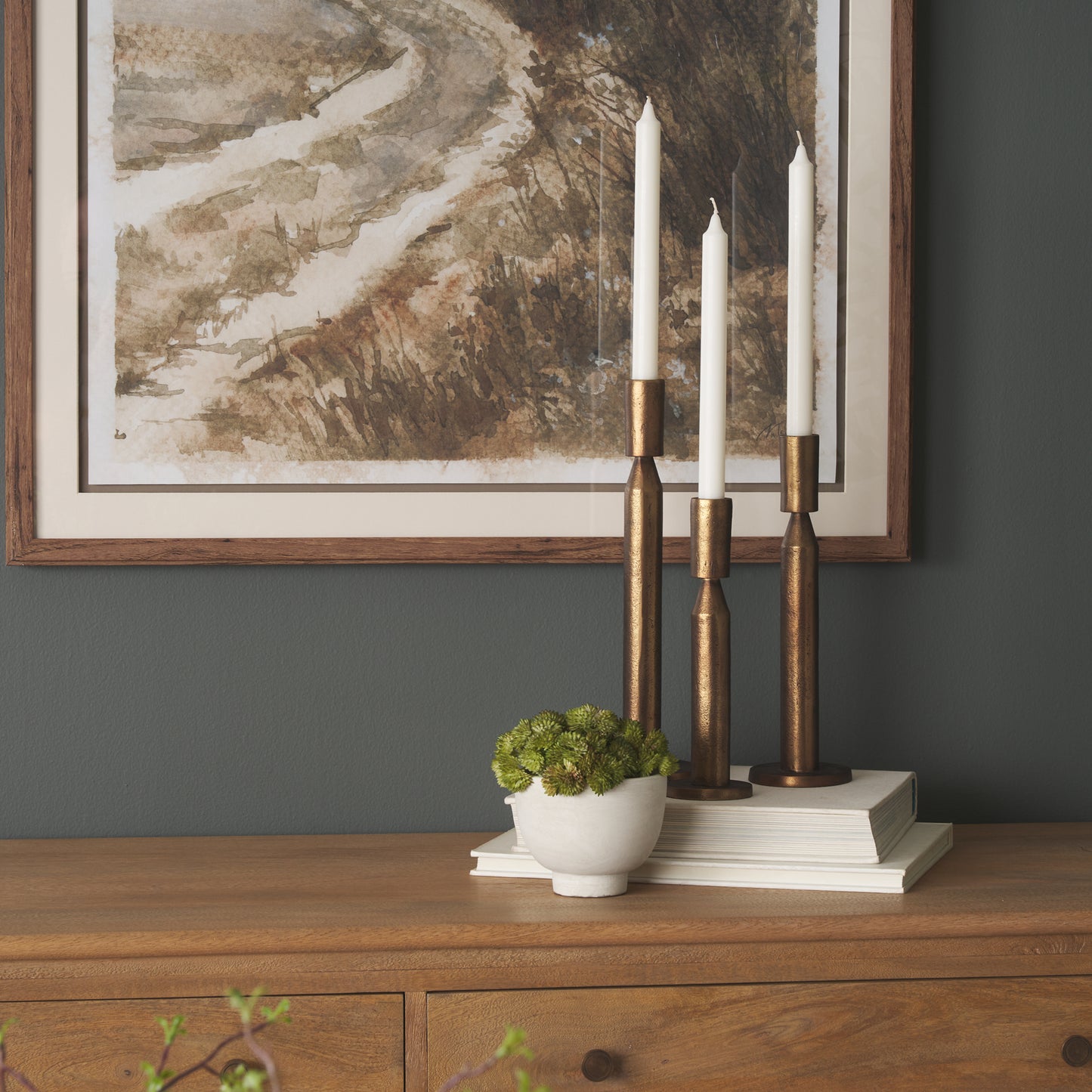 Declan Antiqued Brass Cast Metal Taper Candle Holder