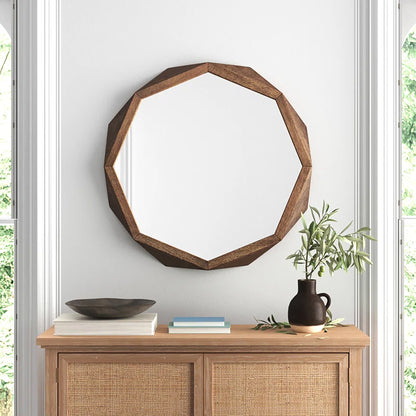 Aramis II 41L x 41H Octagon Brown Wood Frame Wall Mirror
