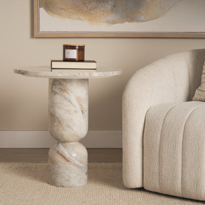 Nylah Solid Pink Marble Round Accent Table