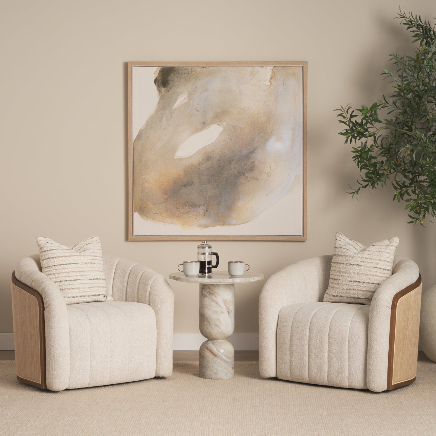 Nylah Solid Pink Marble Round Accent Table