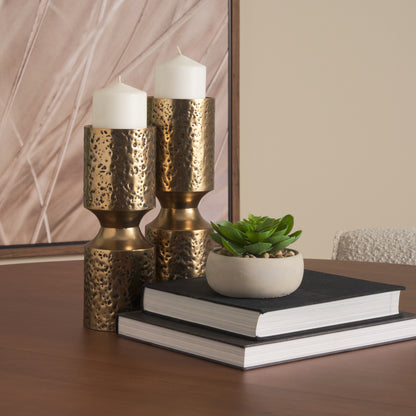Akira Small Hammered Gold Metal Pillar Candle Holder