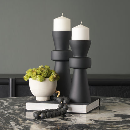 Odilia Small Smooth Matte Black Metal Geometric Pillar Candle Holder