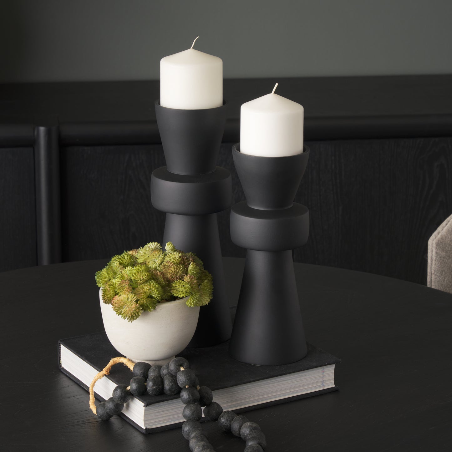 Odilia Small Smooth Matte Black Metal Geometric Pillar Candle Holder