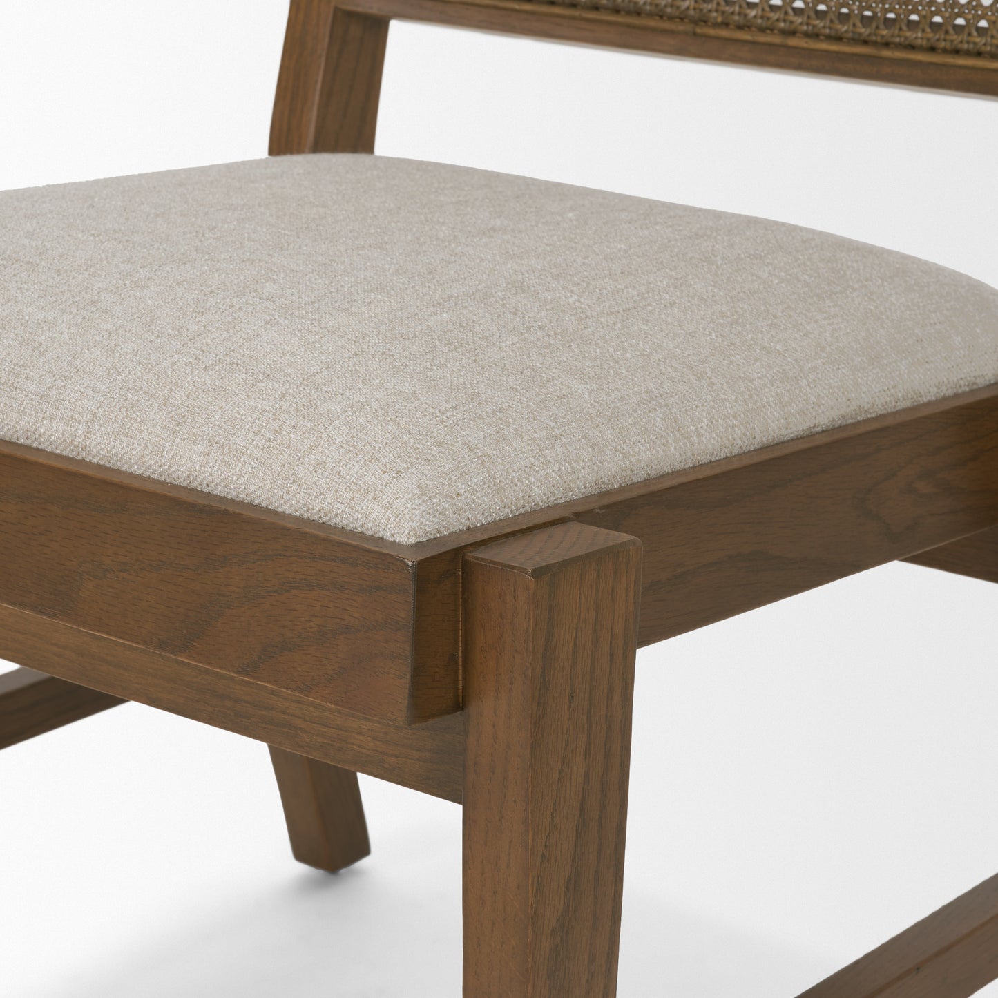 Reid Framed Brown Cane Cream Fabric Dining Chair