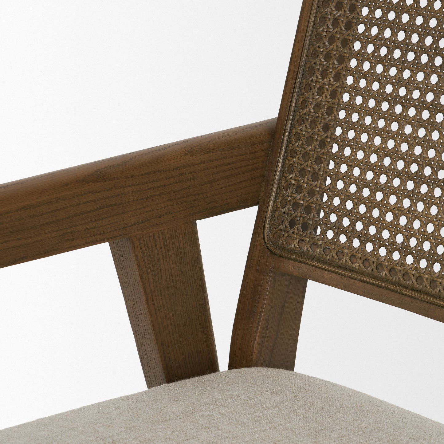 Reid Framed Brown Cane Cream Fabric Dining Armchair