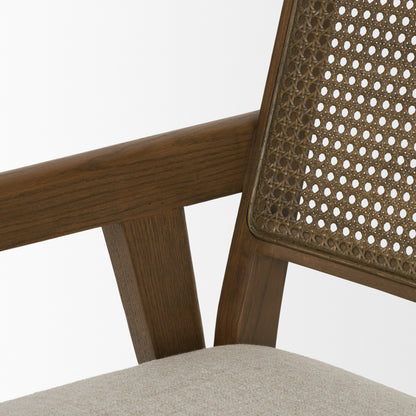 Reid Framed Brown Cane Cream Fabric Dining Armchair