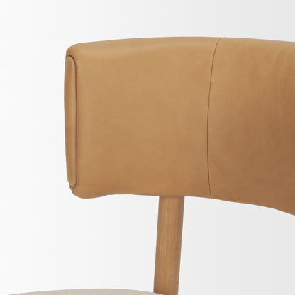 Motley Curved Open Back Cream Fabric and Tan Leather Dining Chair