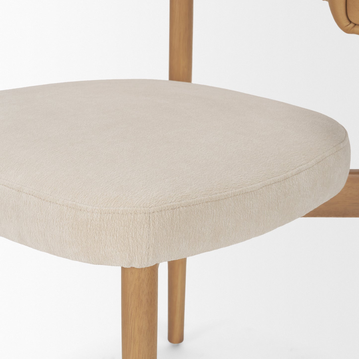 Motley Curved Open Back Cream Fabric and Tan Leather Dining Chair