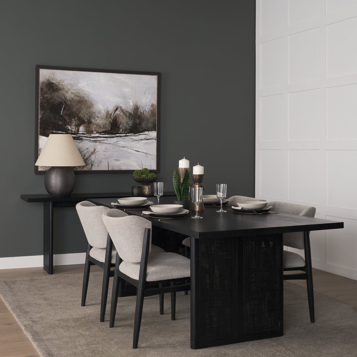 Grier 65" Black Wood w/ Black Cane Console Table