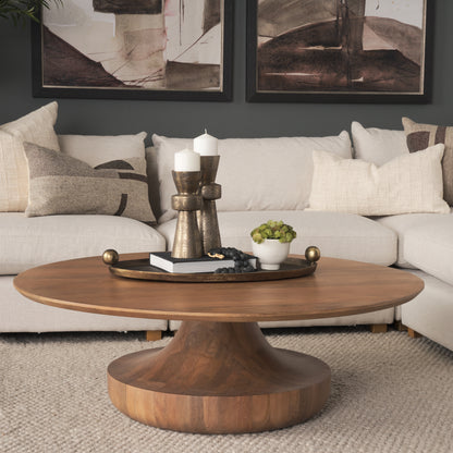 Arno Warm Mid-Brown Wood Sculptural Round Coffee Table