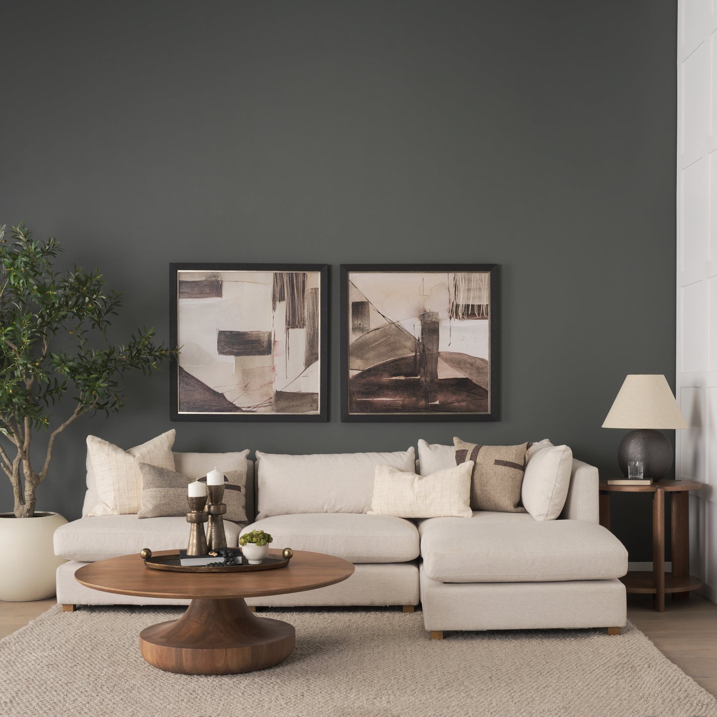 Arno Warm Mid-Brown Wood Sculptural Round Coffee Table