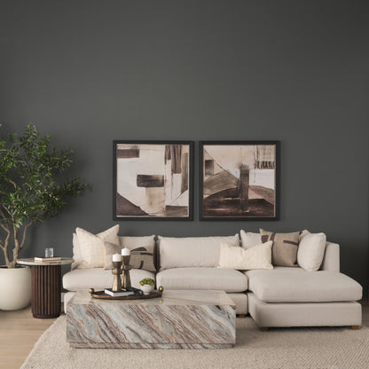 Marbrello Pink Marble Top Espresso Brown Fluted Wood Round Side Table