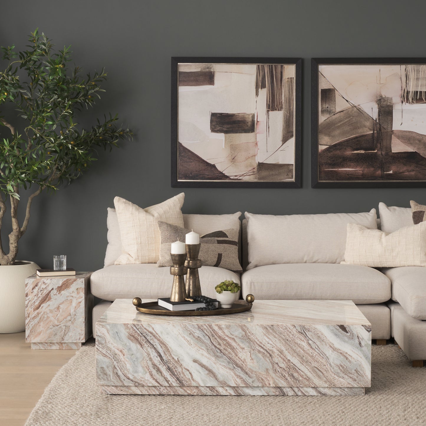 Matteo Solid Pink Marble Square Side Table