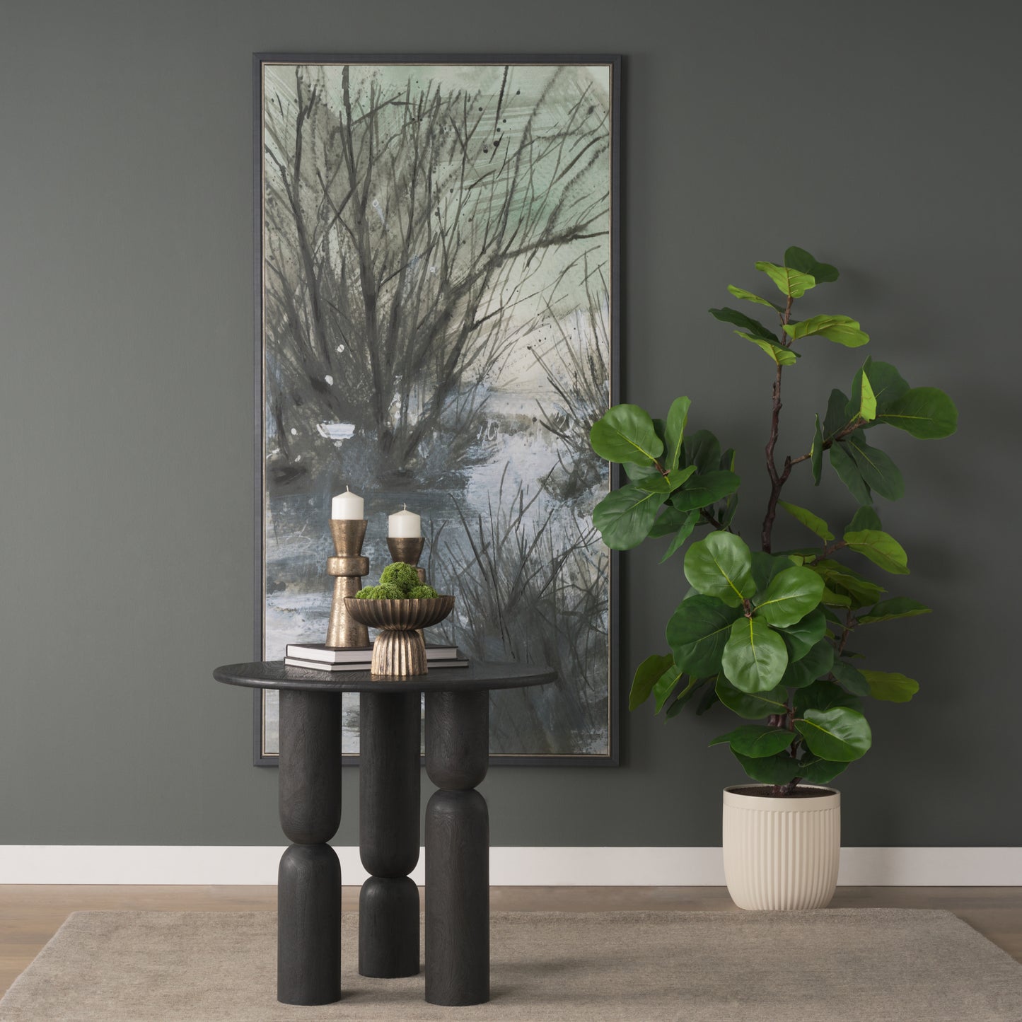 Sonel Matte Black Wood Pedestal Foyer Table