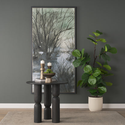 Sonel Matte Black Wood Pedestal Foyer Table