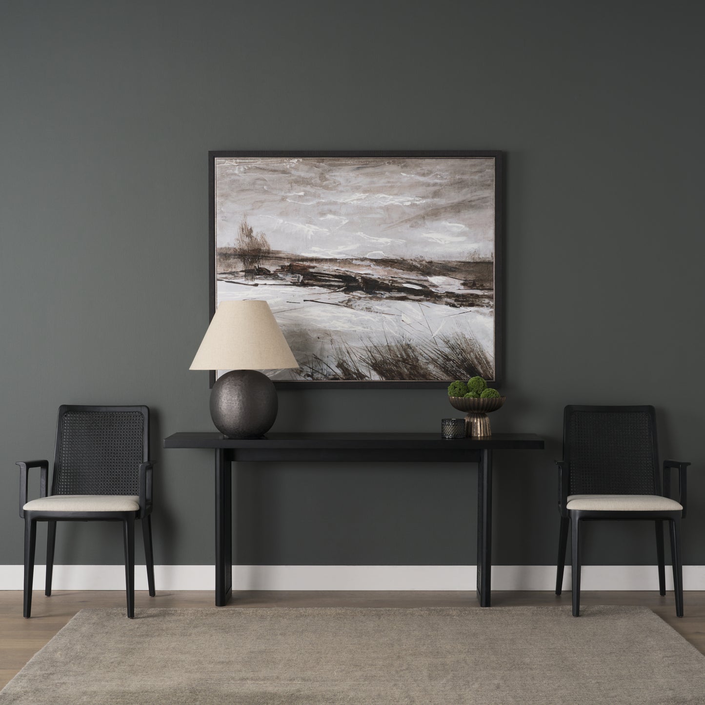 Grier 65" Black Wood w/ Black Cane Console Table