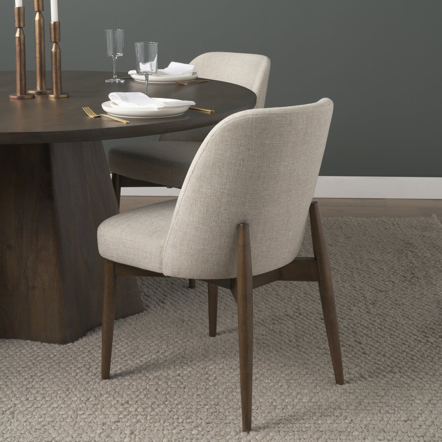 Abbie Curved Back Oatmeal Fabric Armless Dining Chair