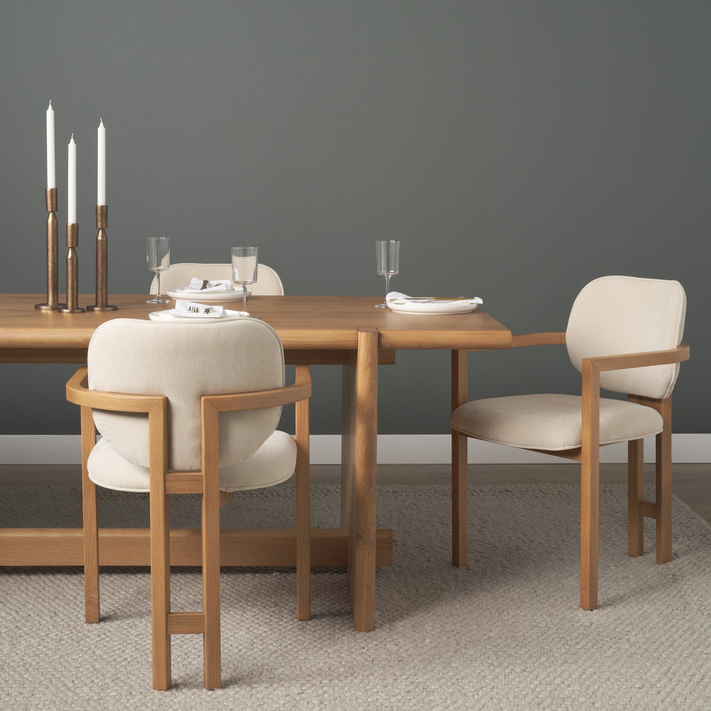 Carlisle Curved Back Cream Chenille Tripod Frame Dining Armchair