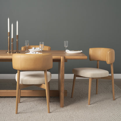 Motley Curved Open Back Cream Fabric and Tan Leather Dining Chair