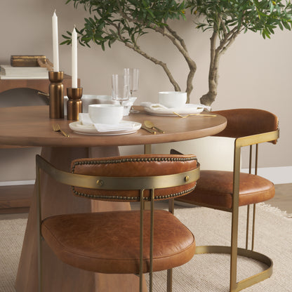 Hollyfield I Brown Leather Seat Gold Iron Frame Dining Chair