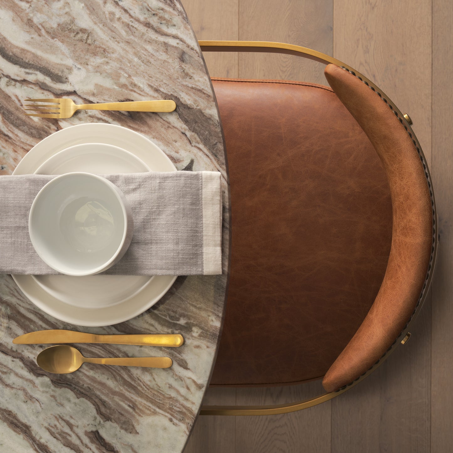 Hollyfield I Brown Leather Seat Gold Iron Frame Dining Chair