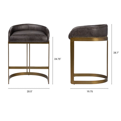 Hollyfield II Black Leather Seat Gold Metal Base Counter Stool