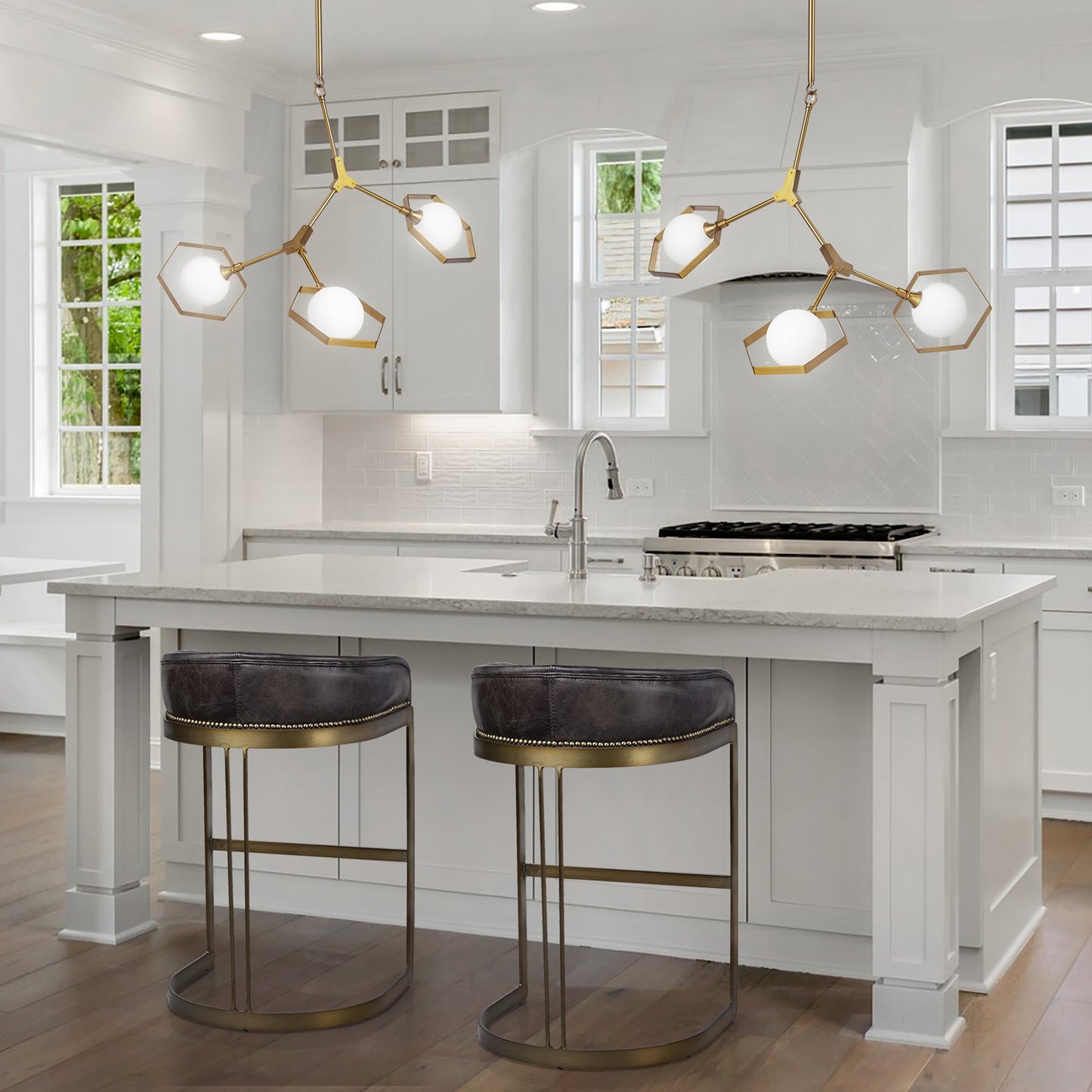 Hollyfield II Black Leather Seat Gold Metal Base Counter Stool