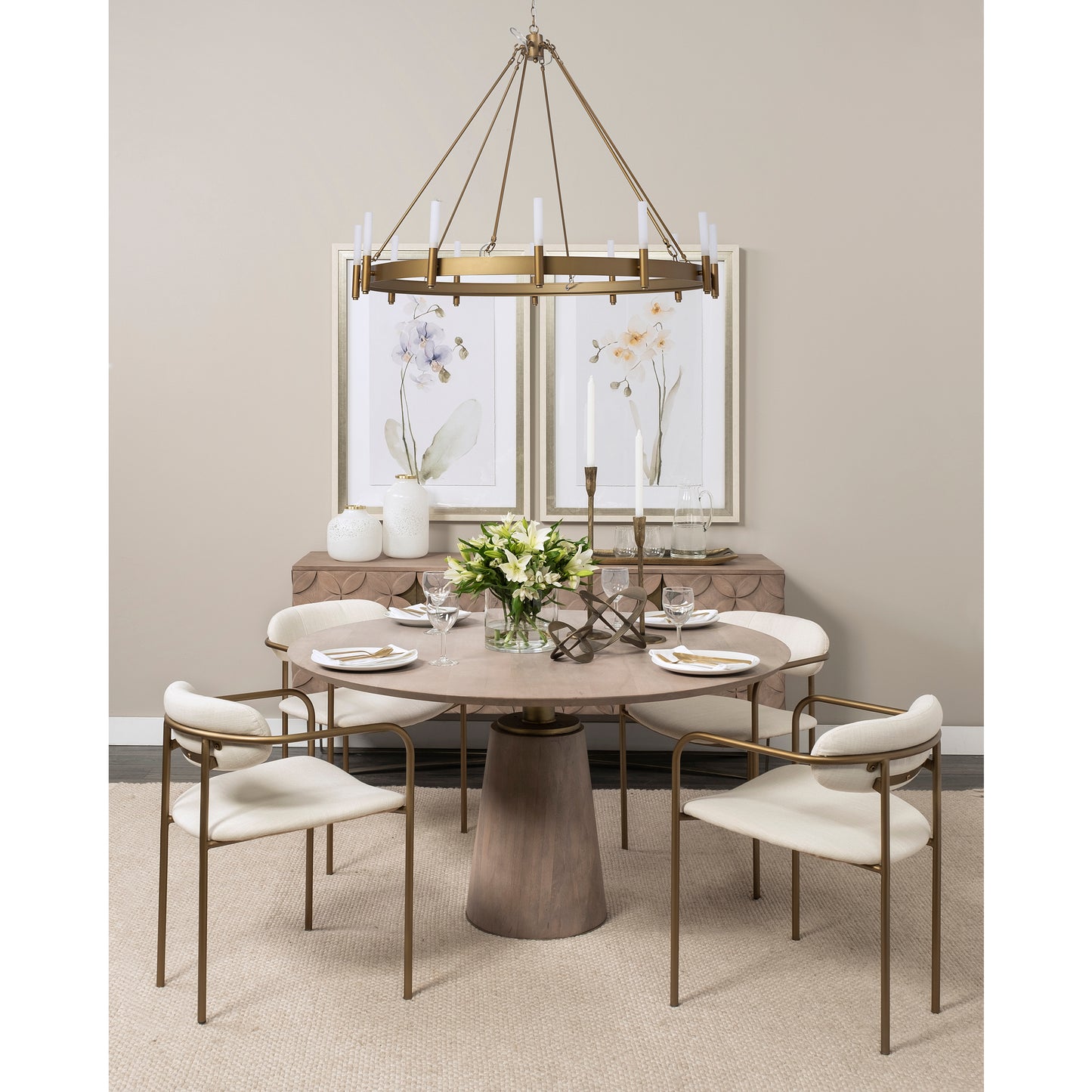 Parker I Cream Fabric Seat Gold Metal Frame Dining Chair