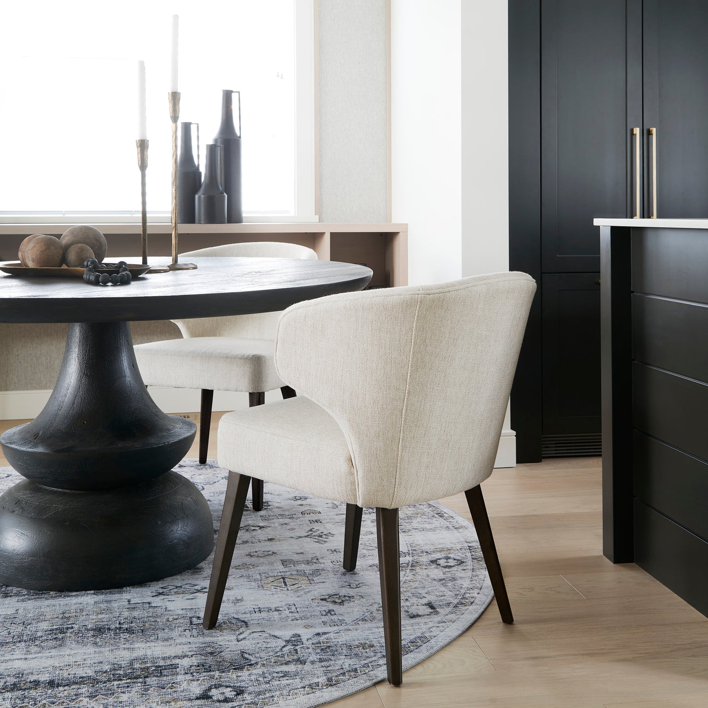 Niles 22.5L x 24.5W x 32H Cream Fabric Seat W/ Dark Brown Wooden Legs Wingback Dining Chair