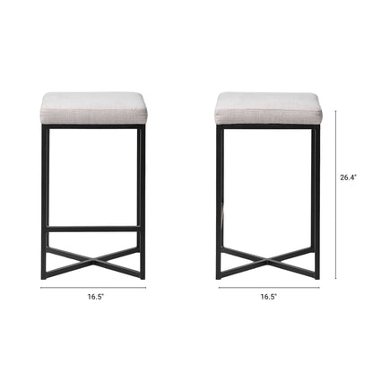 Frodo 26.5" Seat Height White Fabric Seat Black Metal Base Stool