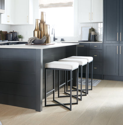 Frodo 26.5" Seat Height White Fabric Seat Black Metal Base Stool