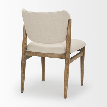 Cline Cream Fabric Upholstered and Light Brown Wood Dining Chair