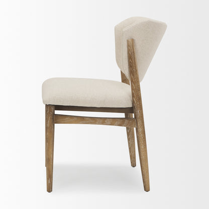 Cline Cream Fabric Upholstered and Light Brown Wood Dining Chair