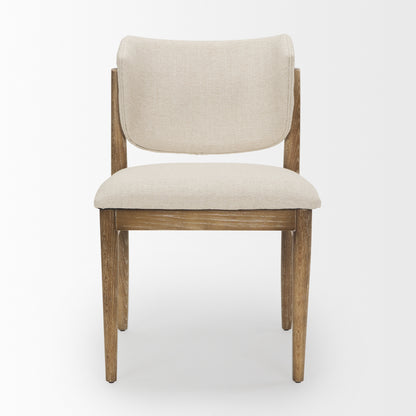 Cline Cream Fabric Upholstered and Light Brown Wood Dining Chair