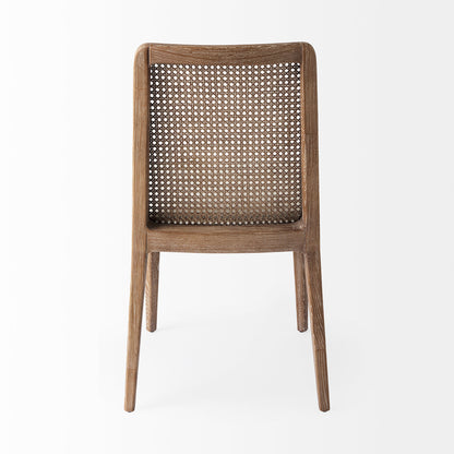 Clara Light Brown Beech Wood W/ Cream Fabric Seat and Cane Back Armless Dining Chair