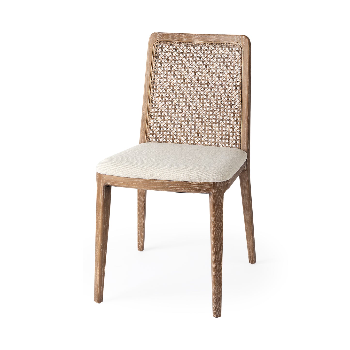 Clara Light Brown Beech Wood W/ Cream Fabric Seat and Cane Back Armless Dining Chair